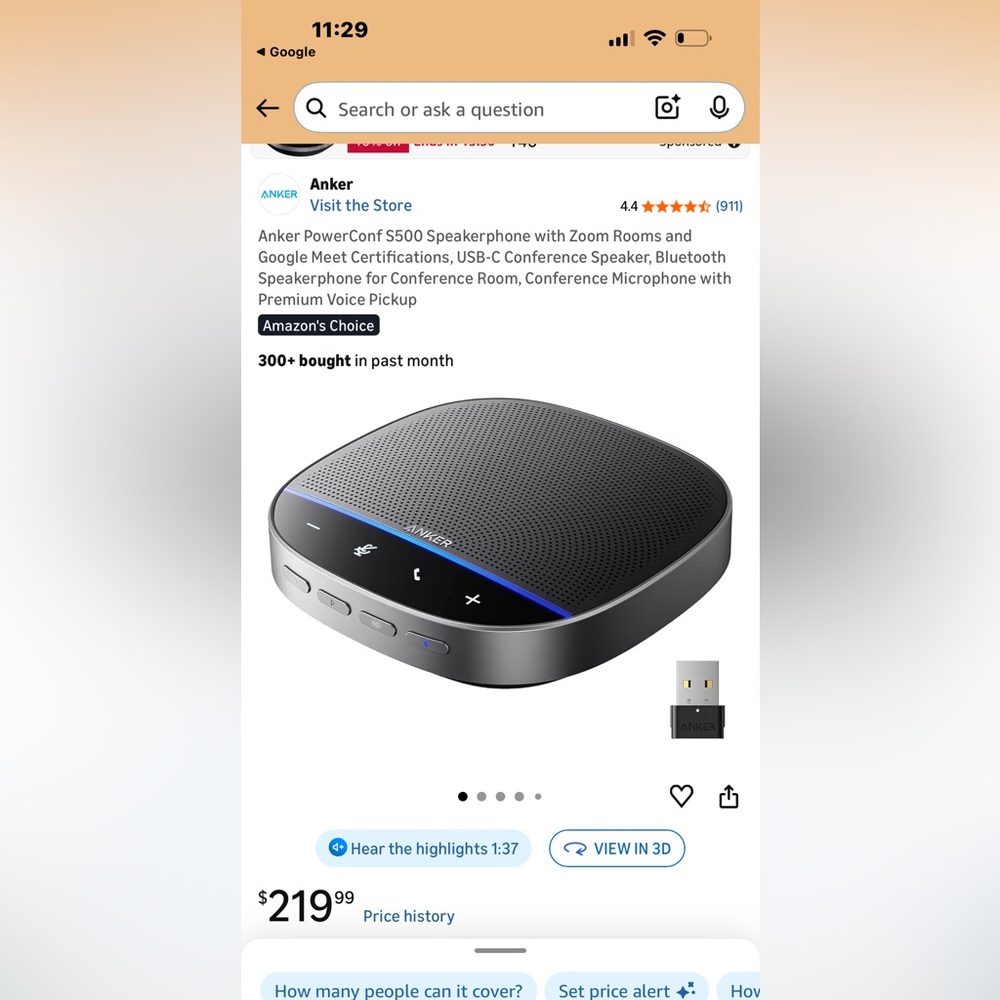 Anker Bluetooth Conference Speakerphone — Black with Blue Accent NEW